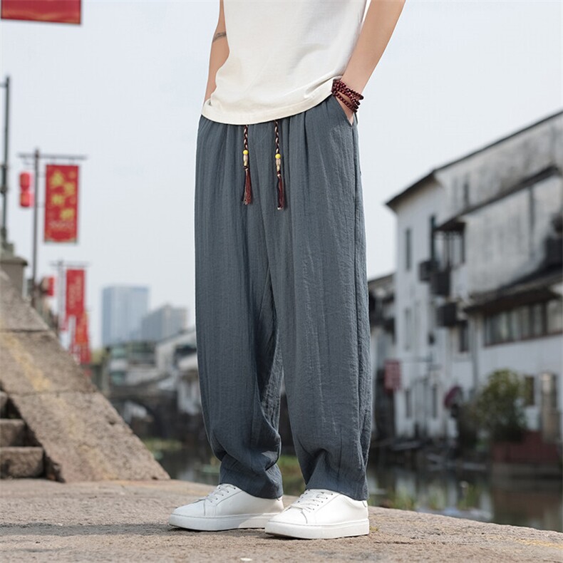 春夏新款帅气阔腿直筒裤风棉麻休闲裤男K2506-P70图片