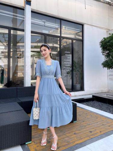 净色蕾丝花边连衣裙，女装连衣裙，YO\VLF雅洛菲