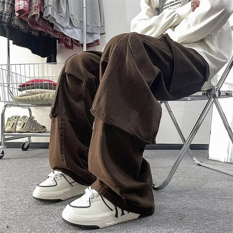TH13-P52纯棉美拉德棕色多口袋美潮工装裤男美式复古炸街小众裤子,男装工装外套,星座1503-1