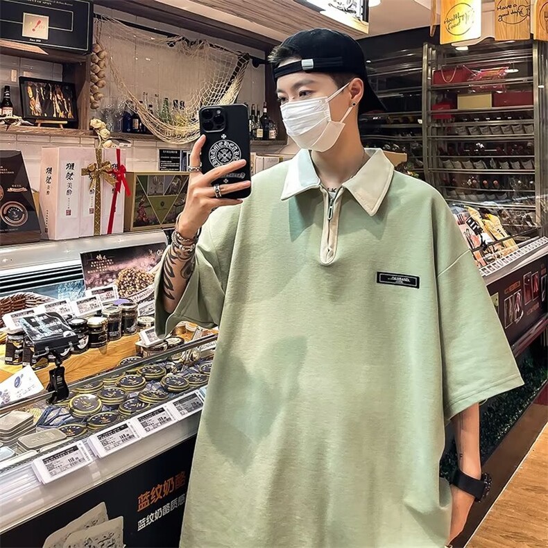 POLO衫时尚新款2023文艺潮流潮纯色短袖男青春流行百搭T159P32,男装Polo衫,星座1116-2