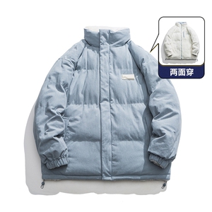 冬季宽松纯色双面穿情侣休闲加厚保暖立领棉潮流服棉衣外套图片