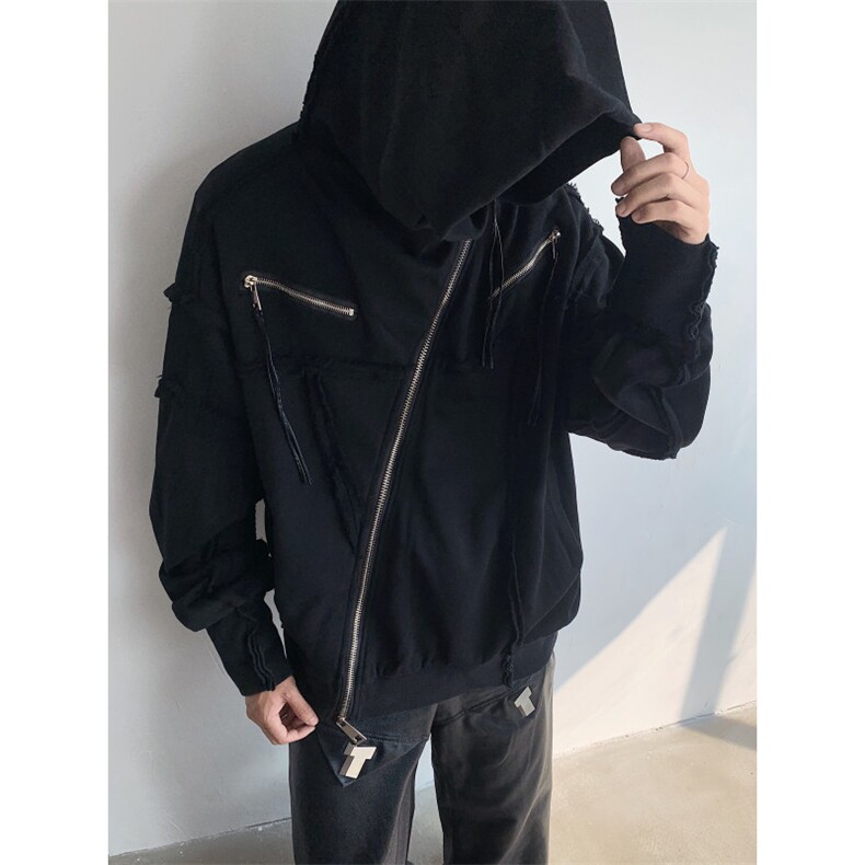 24秋冬男士设计感毛边重工解构拼接连帽拉链开衫卫衣WY26-p115,男装卫衣,电商B288