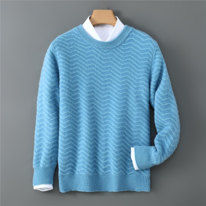 2025舒适百搭简约秋冬3D立体条纹针织衫，男装针织衫/毛衣，嘉日羊绒