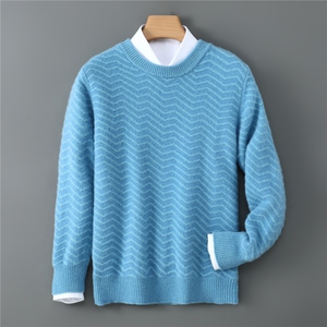 2025舒适百搭简约秋冬3D立体条纹针织衫，男装针织衫/毛衣，嘉日羊绒