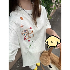 H0864-P35推荐#全刺绣休闲宽松短袖T恤男女同款，女装T恤，星座617A-2