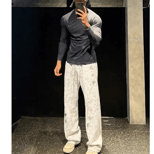 春装高品质扎染刺绣工艺弯刀卫裤男重磅复古垂感休闲运动裤阔腿裤图片