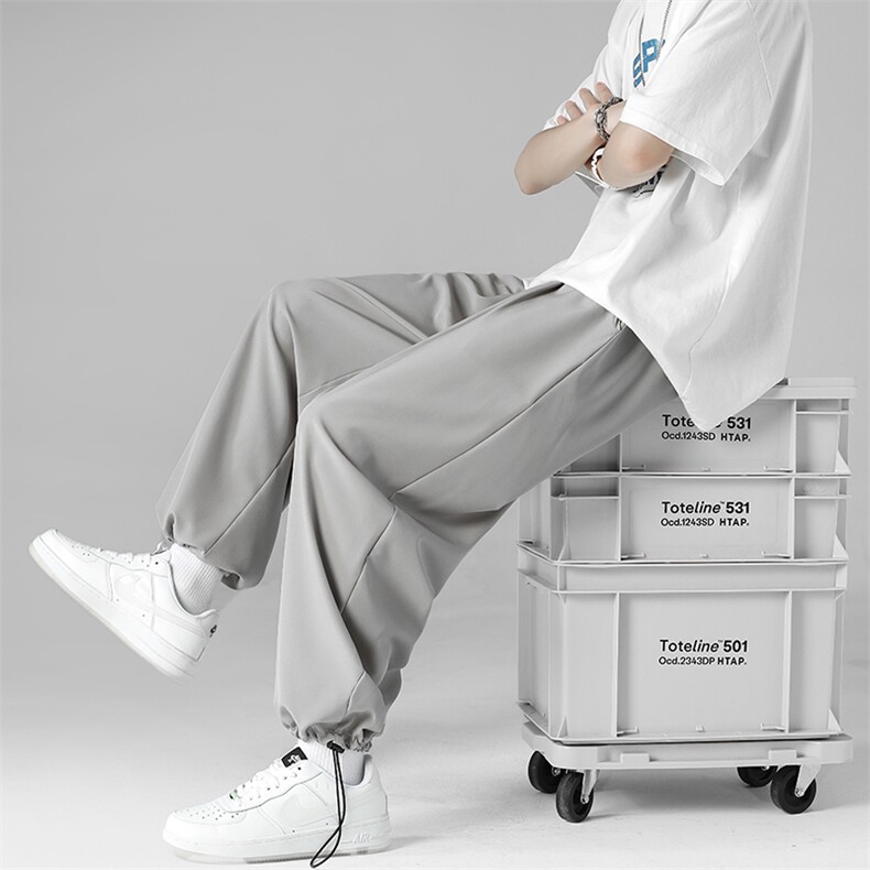 中性风宽松阔腿束脚超薄冰丝垂感大码休闲裤7737-P25控48,男装休闲裤,电商A059