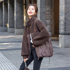 羽绒服女2025冬季新款女装韩版时尚颗粒绒拼接保暖白鸭绒外套，女装羽绒服，天丽