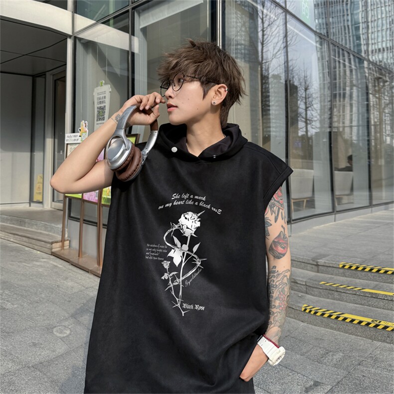 麂皮绒连帽背心坎肩男T恤美式港风JLB420-P30控48,男装背心/马甲,电商B370