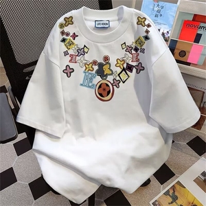 复古潮牌夏季t恤短袖男新款青少年圆领印花个性时尚上衣GA528 P19图片