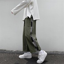高街潮牌裤子男夏韩版拼接腰果花排扣裤阔腿直筒工装裤K1186-P30，男装休闲裤，星座512-4