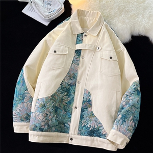 1港风平铺刺绣拼接设计大码M-5XL夹克棉服外套男8706P115控158图片