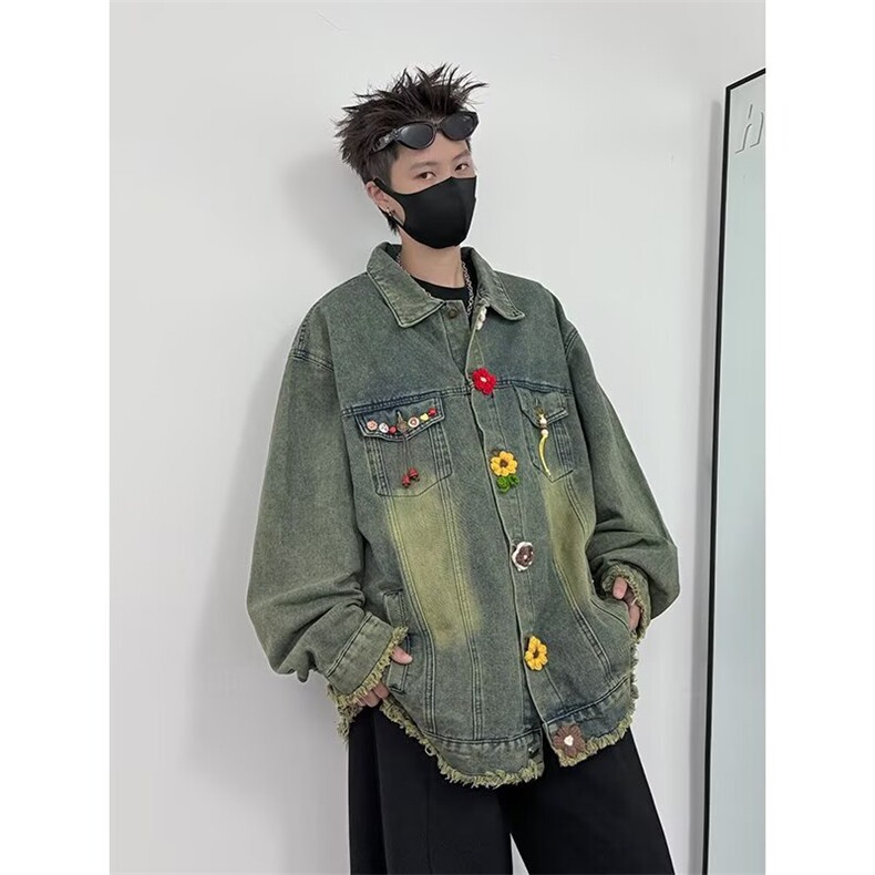 时髦高端小香风外套男秋季高级感质感潮奢小众亮丝双排扣短款夹克，男装夹克，星座1018A