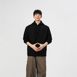 连帽毛衣男2025秋冬新款复古套头针织衫慵懒风宽松外套-A2254TP55