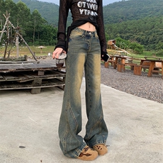 美式复古喇叭牛仔裤男女vibe做旧高街不贴腿阔腿微喇裤YD2119-P60，男装牛仔裤，星座509