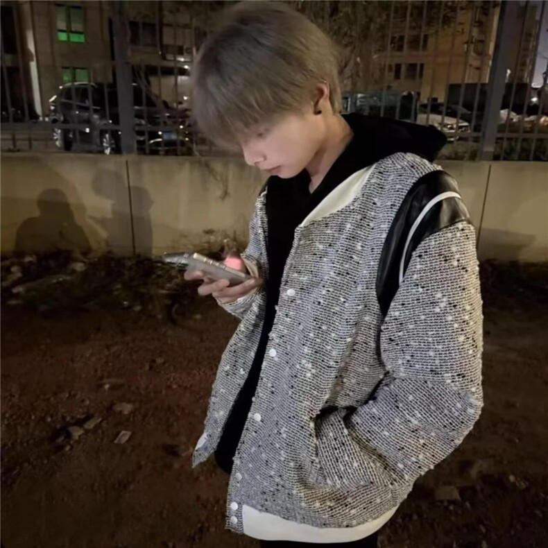 网红小香风外套男女刺绣波点编织棒球服情侣款慵懒风上衣，女装短外套，星座601-1