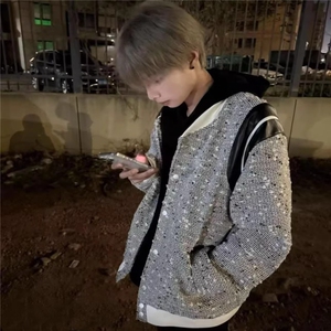 网红小香风外套男女刺绣波点编织棒球服情侣款慵懒风上衣图片