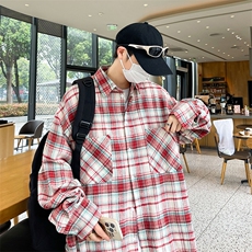 美式复古休闲百搭情侣衬衣外套港式慵懒风格子衬衫男女长袖春季，男装衬衫，星座410-6（原星座1304-1）