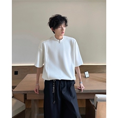 夏季新款cleanfit短袖小众男白色半拉链T恤休闲五分袖ST594-P35，男装T恤，星座412-1