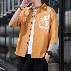 夏季韩版潮流休闲男士七分袖衬衣工装薄款外套宽松中袖衬衫男短袖，男装T恤，星座506A