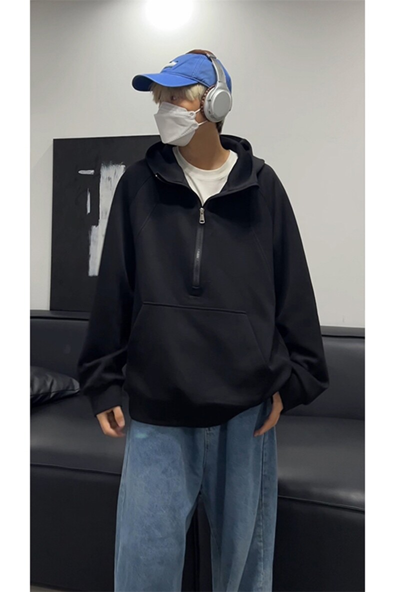美式高街连帽卫衣男2025新款宽松半拉链帽衫外套W4688-特价P48,男装卫衣,电商A007