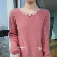 秋冬季新款舒适时尚百搭圆领貂绒衫，女装针织衫/毛衣，冬贝尔貂绒