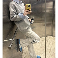抖音得物高品质26春装美式高街假两件衬衫领长袖卫衣POLO领打底衫，男装T恤，电商A486-1