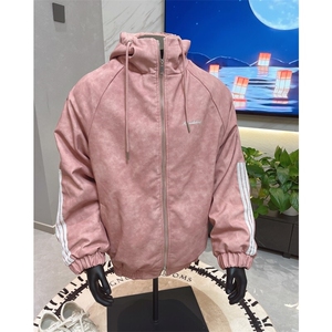美拉德三条杠pu皮棉衣男冬季加绒加厚羊羔绒棉服美式潮牌连帽外套图片
