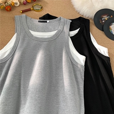 主推设计感假两件华夫格情侣背心无袖坎肩T恤上衣男H961特批P23，男装T恤，电商A341