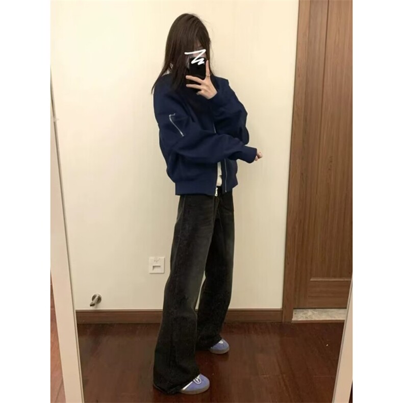 美式复古短款外套女秋冬季2024休闲宽松百搭棒球服飞行员夹克上衣,男装夹克,星座506A
