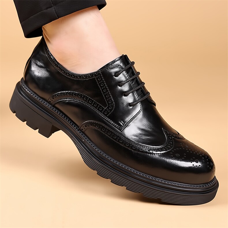 男士皮鞋新款真皮商务正装男鞋布洛克雕花结婚鞋韩版英伦厚底潮鞋，男鞋皮鞋，电商A223