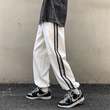 2024秋冬新款港风撞色条纹宽松抽绳束脚休闲运动裤K236-P45，男装休闲裤，星座914-3