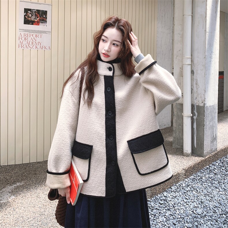 新款呢料复合撞色短外套毛呢AD922-P215K318,女装毛呢外套,2B187