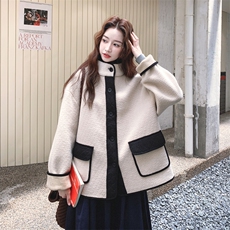 新款呢料复合撞色短外套毛呢AD922-P215K318，女装毛呢外套，2B187
