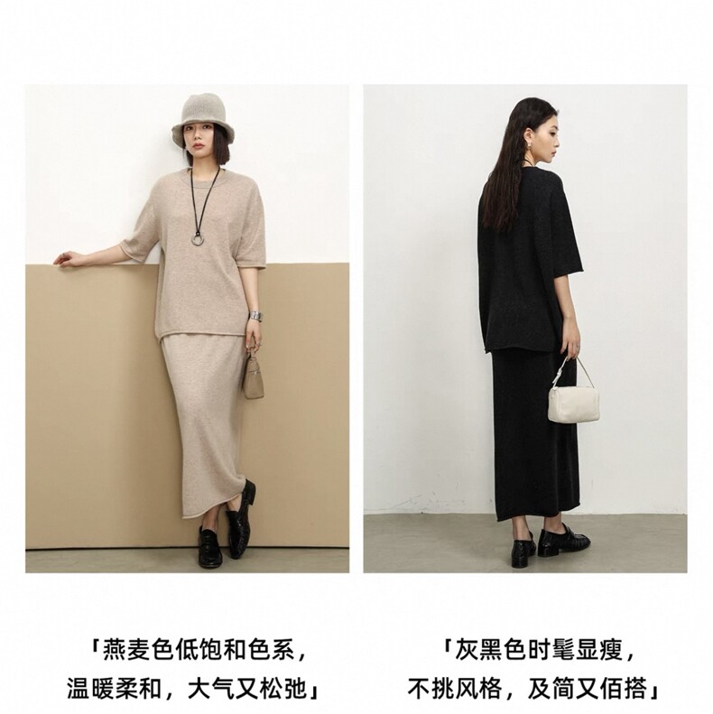 2025春夏款经典高级卷边半身裙套装,女装套装/套裙,织己羊绒