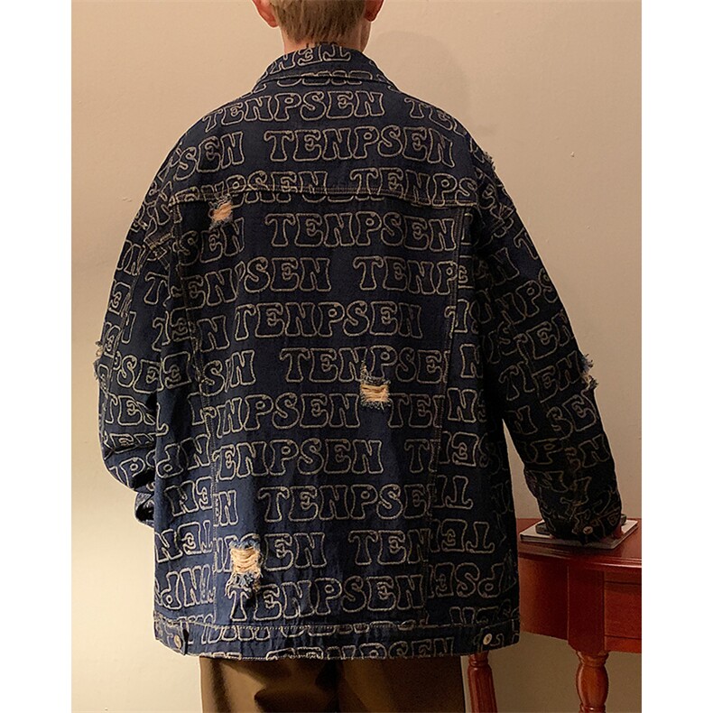 2023早春破洞满印牛仔情侣外套翻领宽松小众设计感夹克JK962-P76,男装夹克,星座1103-3