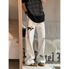 【有货】S6007ZZ-特45白色美式刺绣牛仔裤痞帅高级感裤子，男装牛仔裤，星座1007（原301D）