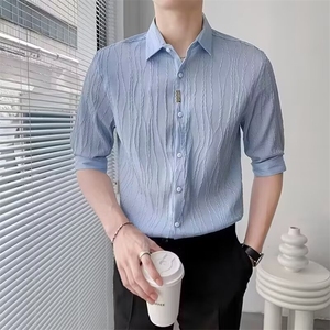 夏装冰丝设计感七分袖衬衫男装短袖寸衣服衬衣夏季薄款CY101