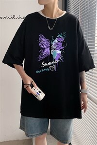 短袖男夏宽松纯棉T恤男百搭港风韩版情侣中性日系潮DT0266 P20图片
