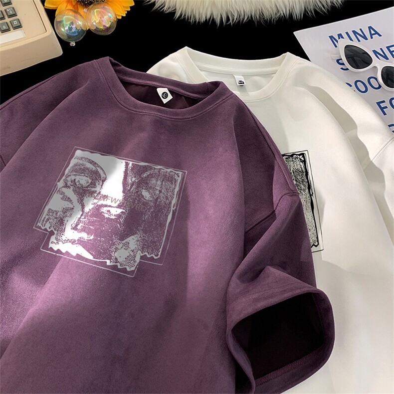 可设48小时发货支持抖音得物来样二开240克重磅美式麂皮绒短袖t恤,男装T恤,电商A486-1
