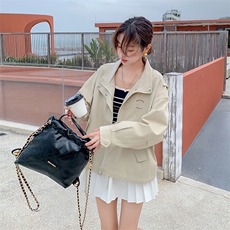 卡其色短款外套女小个子2024春秋季新款高级感工装夹克休闲风衣潮，女装短外套，辉之琳