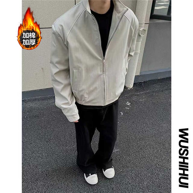 网图冬季男生简约垫肩棉衣外套休闲百搭宽松立领上衣D497特P75,男装棉衣,电商A335-1（原A458）