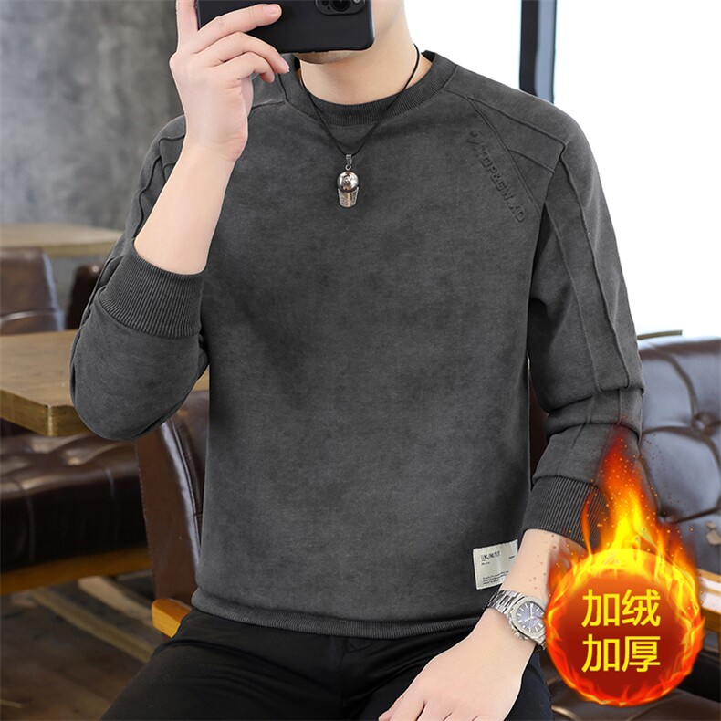 秋冬扎染男士时尚百搭套头卫衣加绒加厚上衣XS7101-P55  加绒P65图片