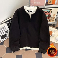 加绒加厚冬款男假两件V领卫衣保暖休闲打底外套WY188P45，男装卫衣，星座1013-1
