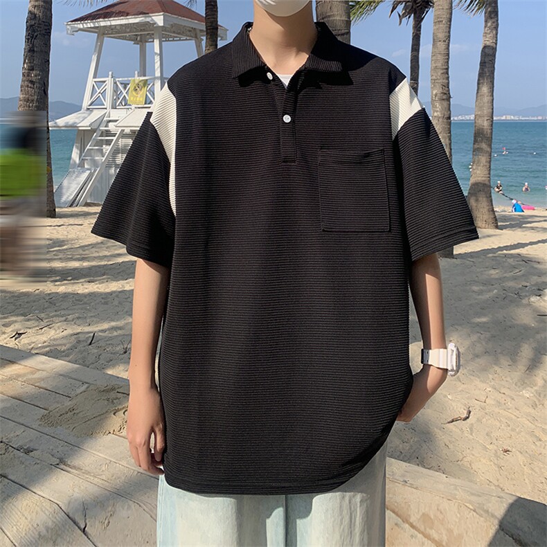 T322-P35夏季宽松型纯色纹理感polo短袖图片