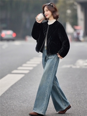 轻奢金丝绒菱格宽松休闲夹棉棉服女2025冬季独特短款保暖棉衣外套，女装棉衣/棉服，梦懿尔