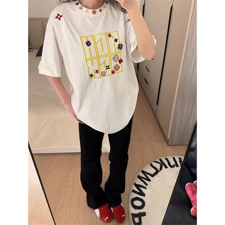 网图有货美式嘻哈图章刺绣短袖T恤男女情侣宽松上衣A609-P35,男装T恤,星座1505