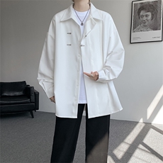 8XL-M风新中式黑色翻领长袖衬衫男秋季休闲衬衣痞帅CS537P58，男装衬衫，电商D206-1
