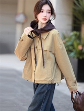 拼接撞色短款风衣女2025年秋季长袖连帽风衣女外套，女装风衣，鑫源服饰