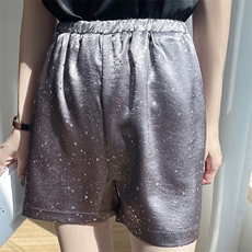 夏季烫钻短裤冰丝丝滑质感缎面百搭松紧腰开叉薄款阔腿裤显瘦热裤，女装短裤/热裤，圣丽羊绒